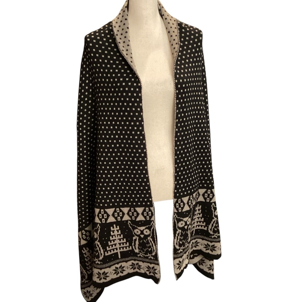 Mila‎ Schon Wool Knit Blanket Scarf Woodsy Theme Owl Tree NWT